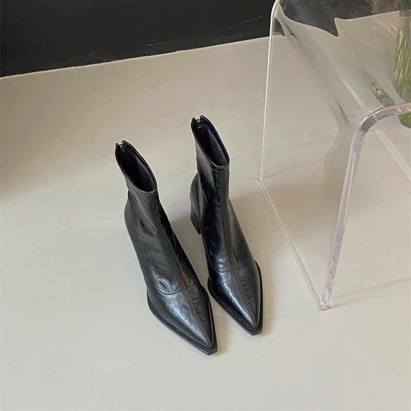 Elegant High Heel Pointed Toe Women Ankle Boots Slim Short Booties For Autumn  Winter Ladies 7