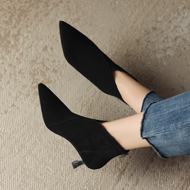 Elegant Vintage Pointed Toe Women Ankle Boots Fashion Back Zipper Short Booties For Autumn Winter 2
