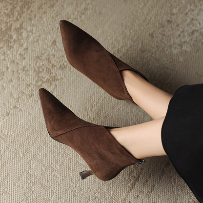 Elegant Vintage Pointed Toe Women Ankle Boots Fashion Back Zipper Short Booties For Autumn Winter 6