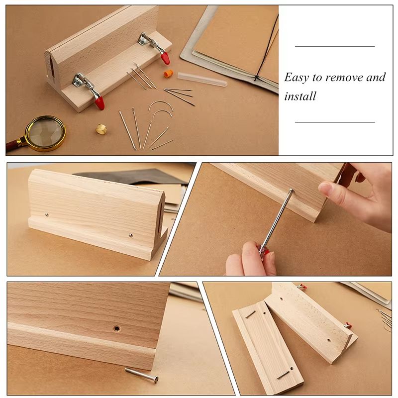 MIUSIE Wooden Leather Stitching Clamp  HandStitched Sewing Tool For DIY Leather Craft 3