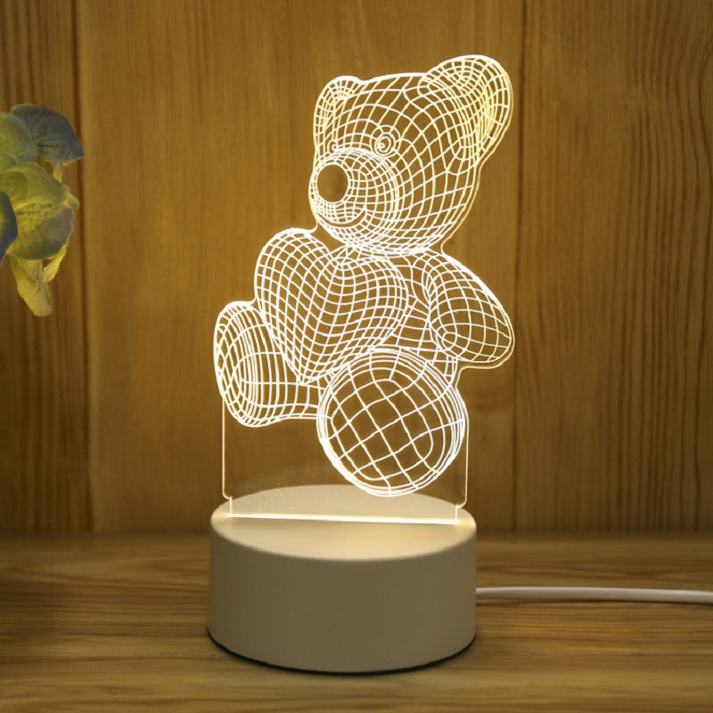 Creative 3D Bear Lamp, USB LED Night Light for Bedroom, Christmas Decor, Birthday Gift, Home Acrylic Decoration