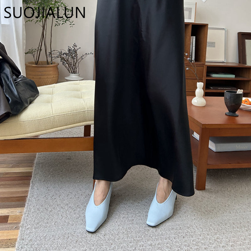Elegant Autumn Women Pumps Shoes Stylish Shallow Slip On Square High Heel Single Shoes For Ladies D 2