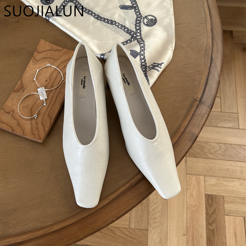 Elegant Autumn Women Pumps Shoes Stylish Shallow Slip On Square High Heel Single Shoes For Ladies D 6