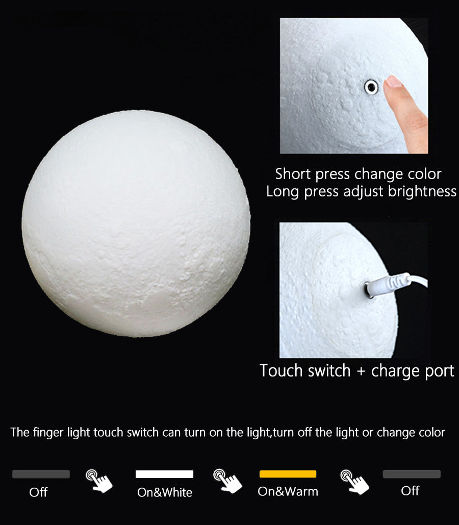 Printed Star Moon Light, Rechargeable Touch Night Lamp, Colorful USB LED Light, Creative Home Decor Gift