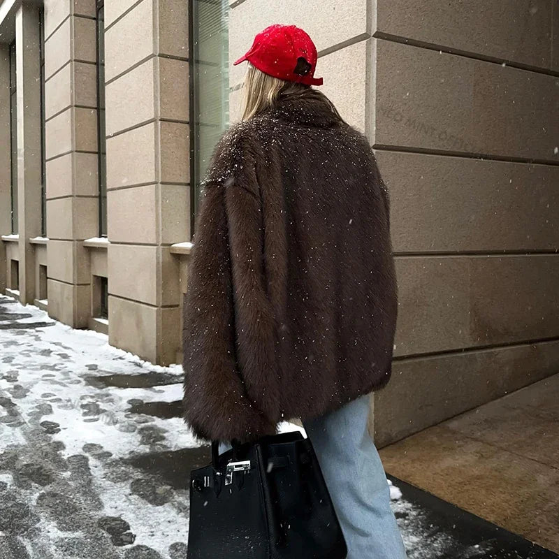 Luxury Winter Faux Fur Coat For Women Fluffy Fox Fur Overcoat Fashion Outerwear Street Style Warm J 1