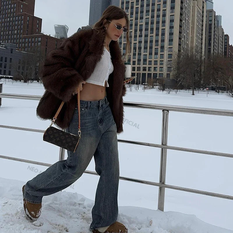 Luxury Winter Faux Fur Coat For Women Fluffy Fox Fur Overcoat Fashion Outerwear Street Style Warm J 2
