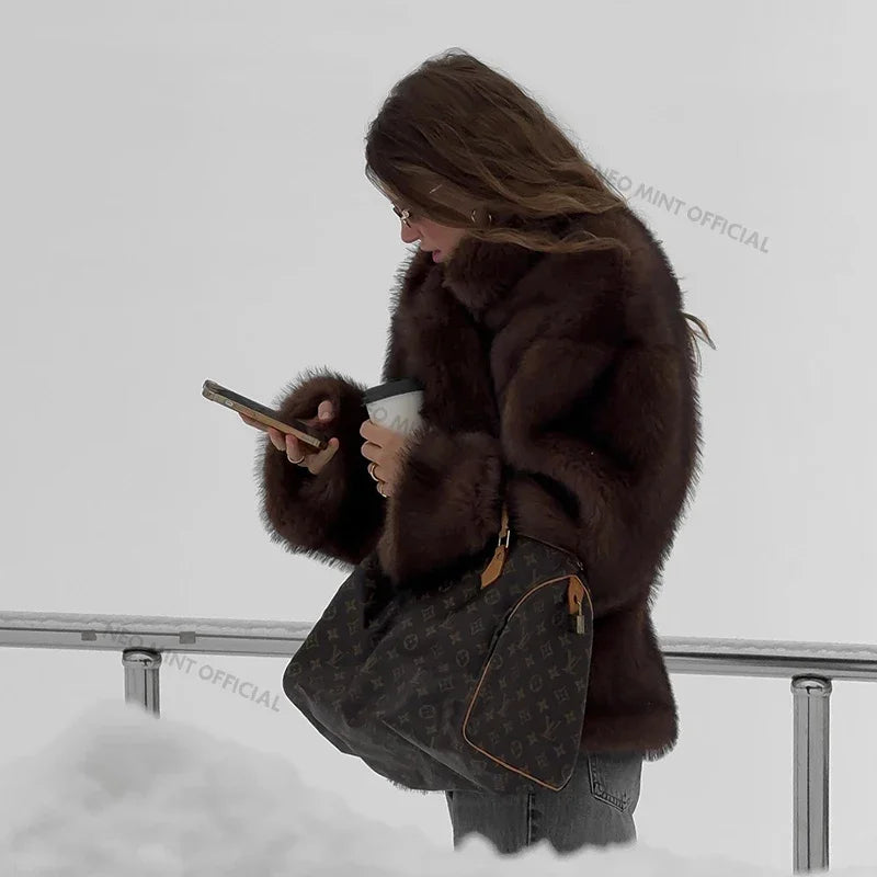 Luxury Winter Faux Fur Coat For Women Fluffy Fox Fur Overcoat Fashion Outerwear Street Style Warm J 3