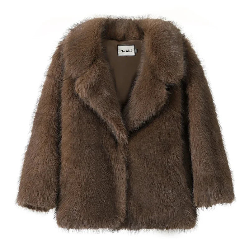 Luxury Winter Faux Fur Coat For Women Fluffy Fox Fur Overcoat Fashion Outerwear Street Style Warm J 4