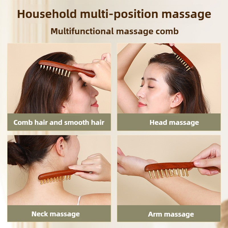 Copper Wood Meridians Comb Head Meridians Massage Comb Guasha Scalp Relax Tools 1