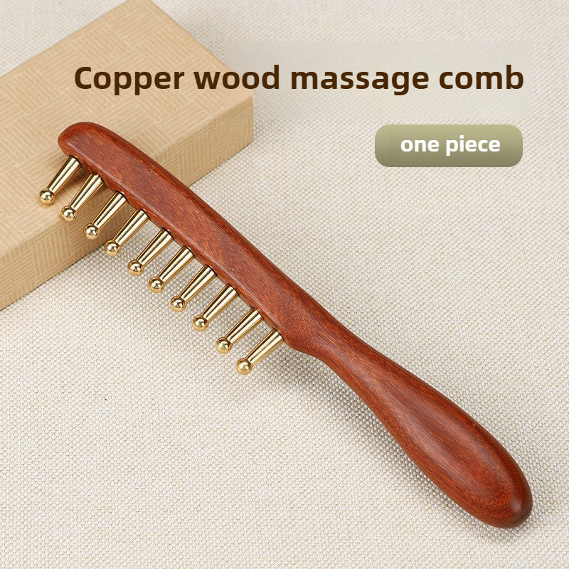 Copper Wood Meridians Comb Head Meridians Massage Comb Guasha Scalp Relax Tools 3
