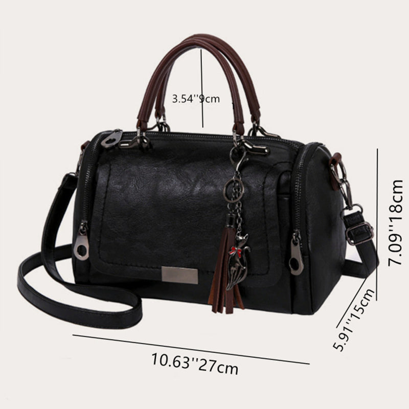 Tassel Decor Women's Large Capacity Shoulder Bag Fashion Zipper Crossbody Bag With Removable Strap Boston Handbag.