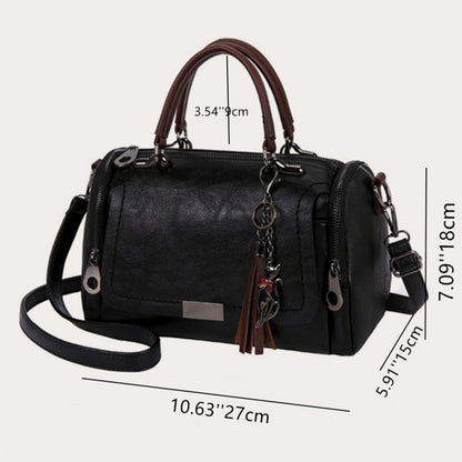 Tassel Decor Women's Large Capacity Shoulder Bag Fashion Zipper Crossbody Bag With Removable Strap Boston Handbag.