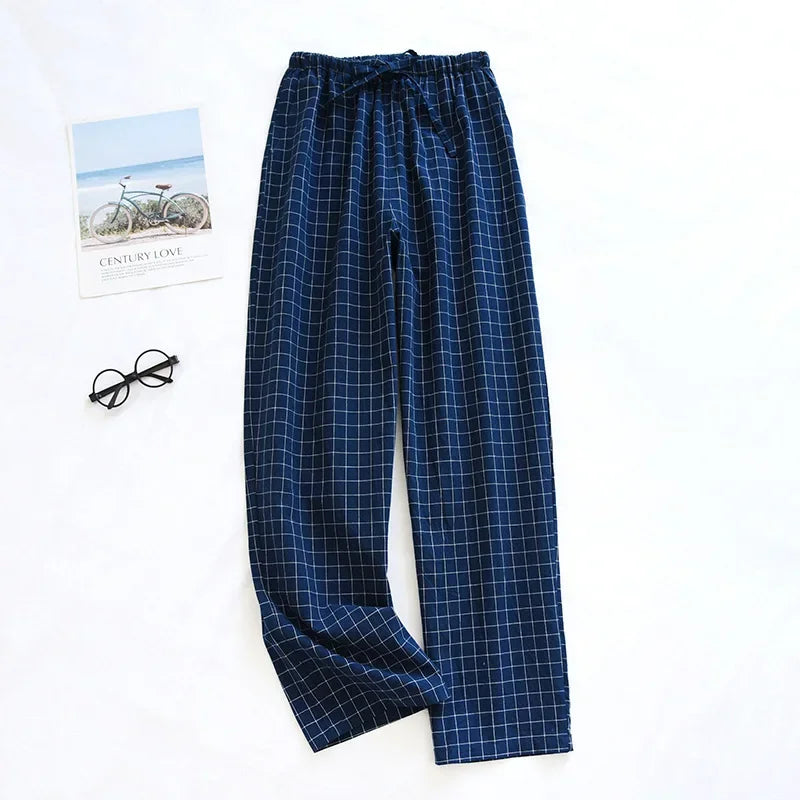 Men's Plaid Pajama Pants, Cotton, Loose-Fitting, Long Trouser for Spring and Summer, Plus Size