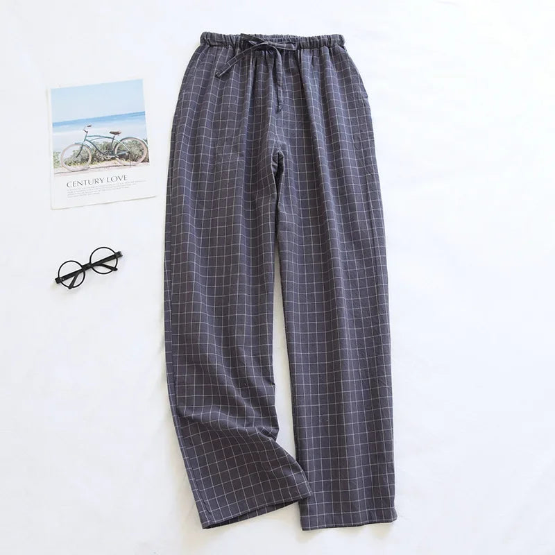 Men's Plaid Pajama Pants, Cotton, Loose-Fitting, Long Trouser for Spring and Summer, Plus Size