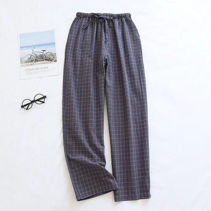 Men's Plaid Pajama Pants, Cotton, Loose-Fitting, Long Trouser for Spring and Summer, Plus Size