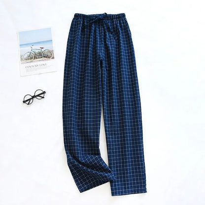 Men's Plaid Pajama Pants, Cotton, Loose-Fitting, Long Trouser for Spring and Summer, Plus Size