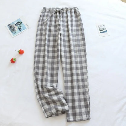 Men's Plaid Pajama Pants, Cotton, Loose-Fitting, Long Trouser for Spring and Summer, Plus Size