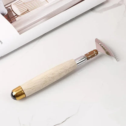 Wooden Handle Telescopic Metal Back Scratcher, Wide Claw Steel Roller Ball Massager Tool, Scalp Face Body Itch Relief