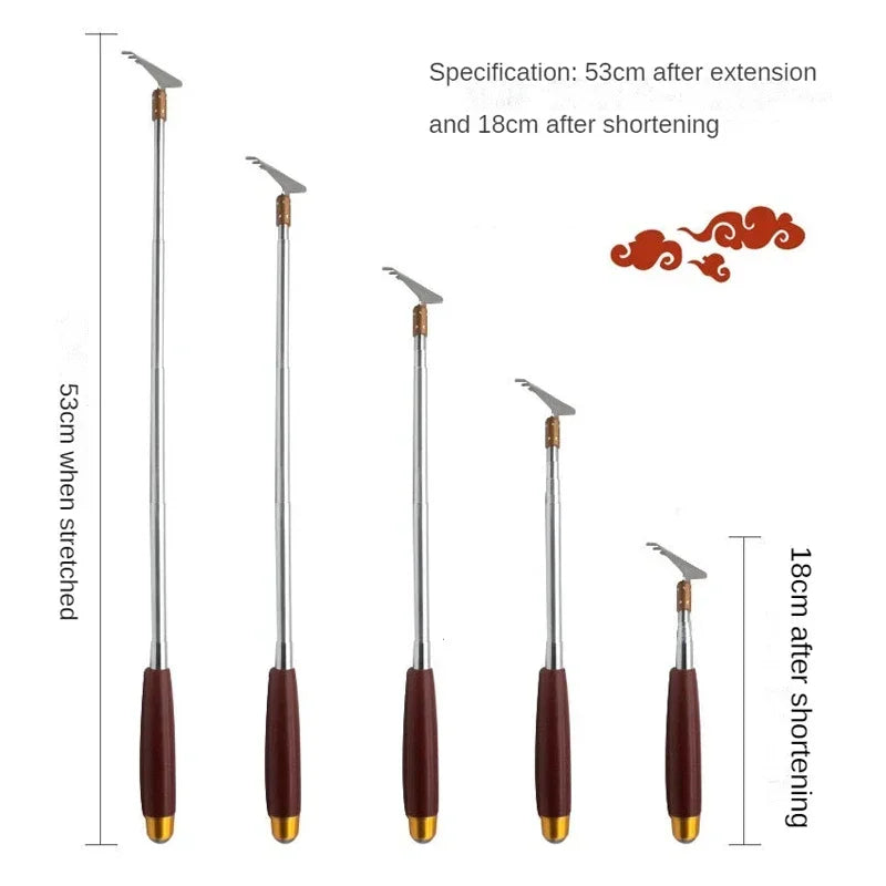Wooden Handle Telescopic Metal Back Scratcher, Wide Claw Steel Roller Ball Massager Tool, Scalp Face Body Itch Relief