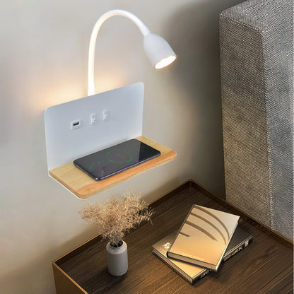 Modern LED Wall Lamp, with Wireless Charging, USB Interface, 360 Rotatable, Bedside Night Light with Switch