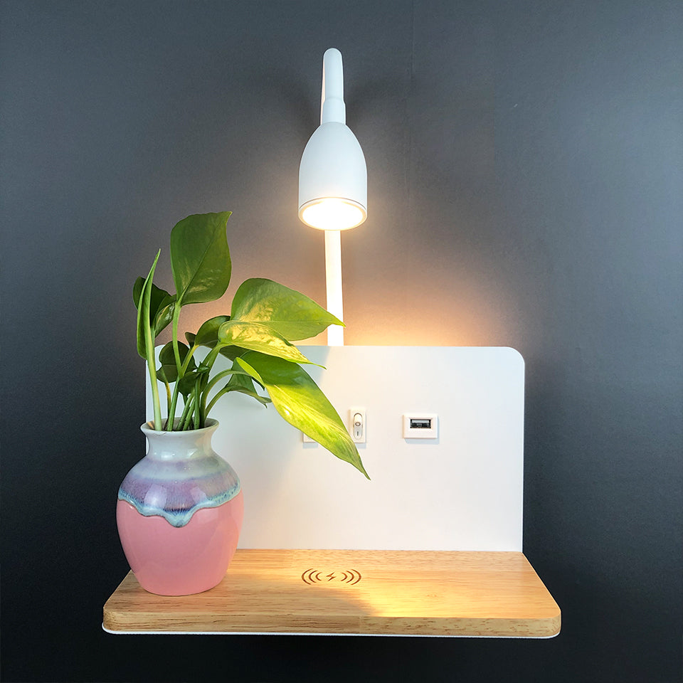 Modern LED Wall Lamp With Wireless Charging USB Interface 360 Rotatable Bedside Night Light With Sw 2