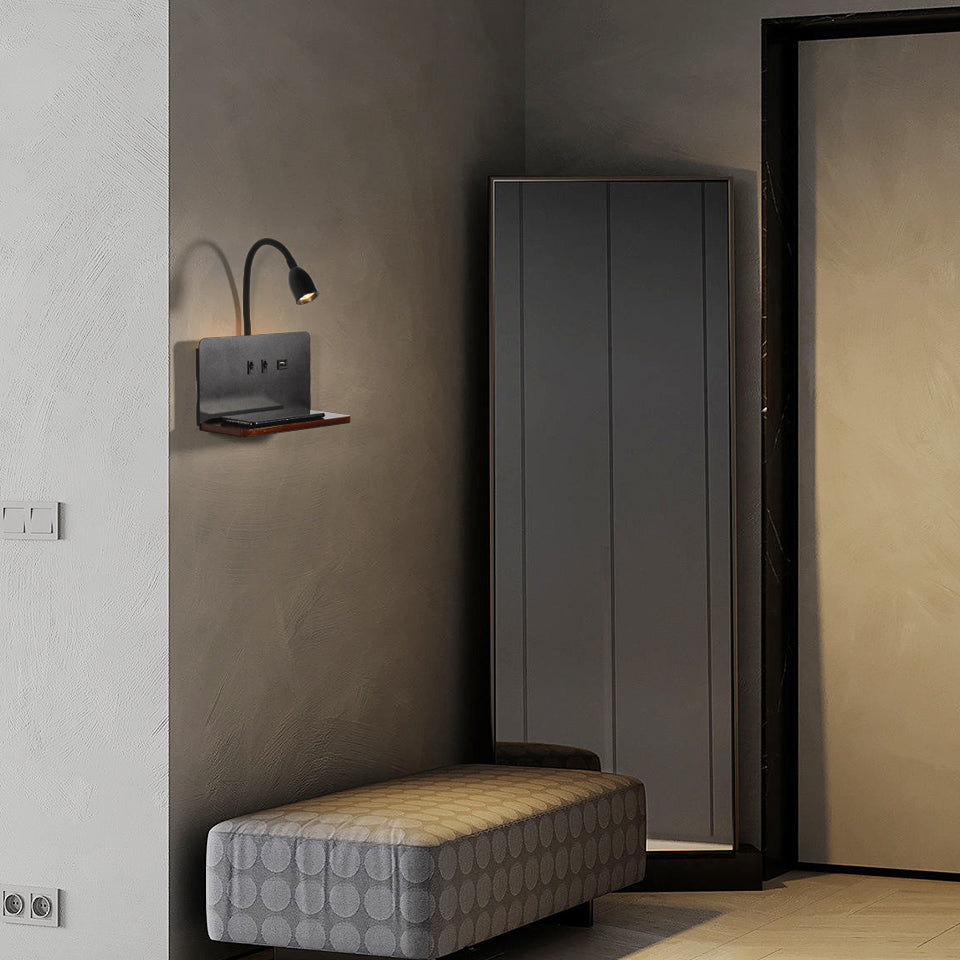 Modern LED Wall Lamp With Wireless Charging USB Interface 360 Rotatable Bedside Night Light With Sw 4
