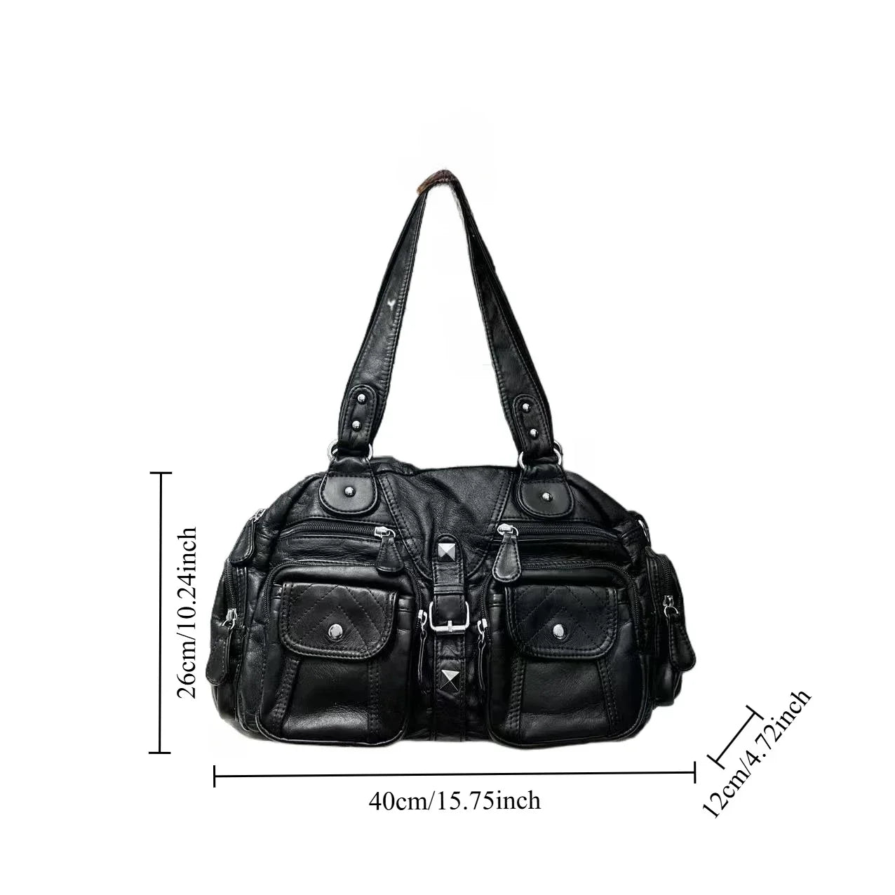 Retro Vintage, Ladies Fashionable, Hot Girl Motorcycle Tote Bag, Large Capacity Washed Vegan Leather Shoulder Bag