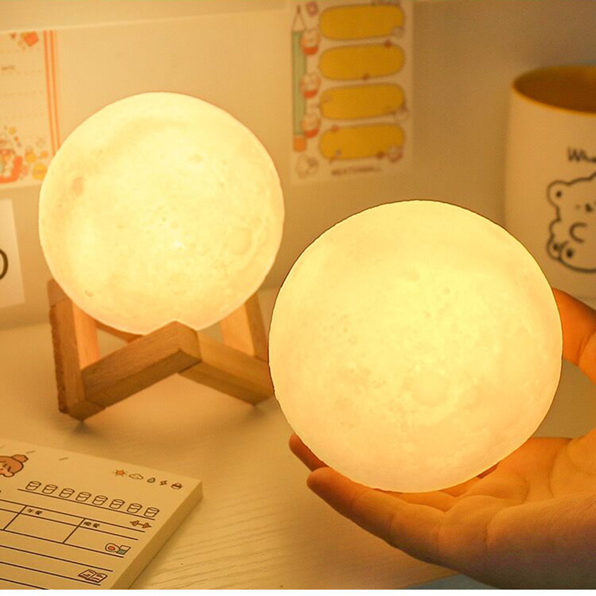 Moon Night Light, Romantic LED Moon Lamp, Soft Warm Ambience Light for Bedroom, Creative Gift Idea