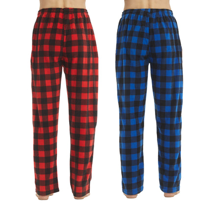 Men's Fleece Pajama Pants, 2 Pack Plaid Sleep Pants, with Pockets, Soft Warm Loungewear