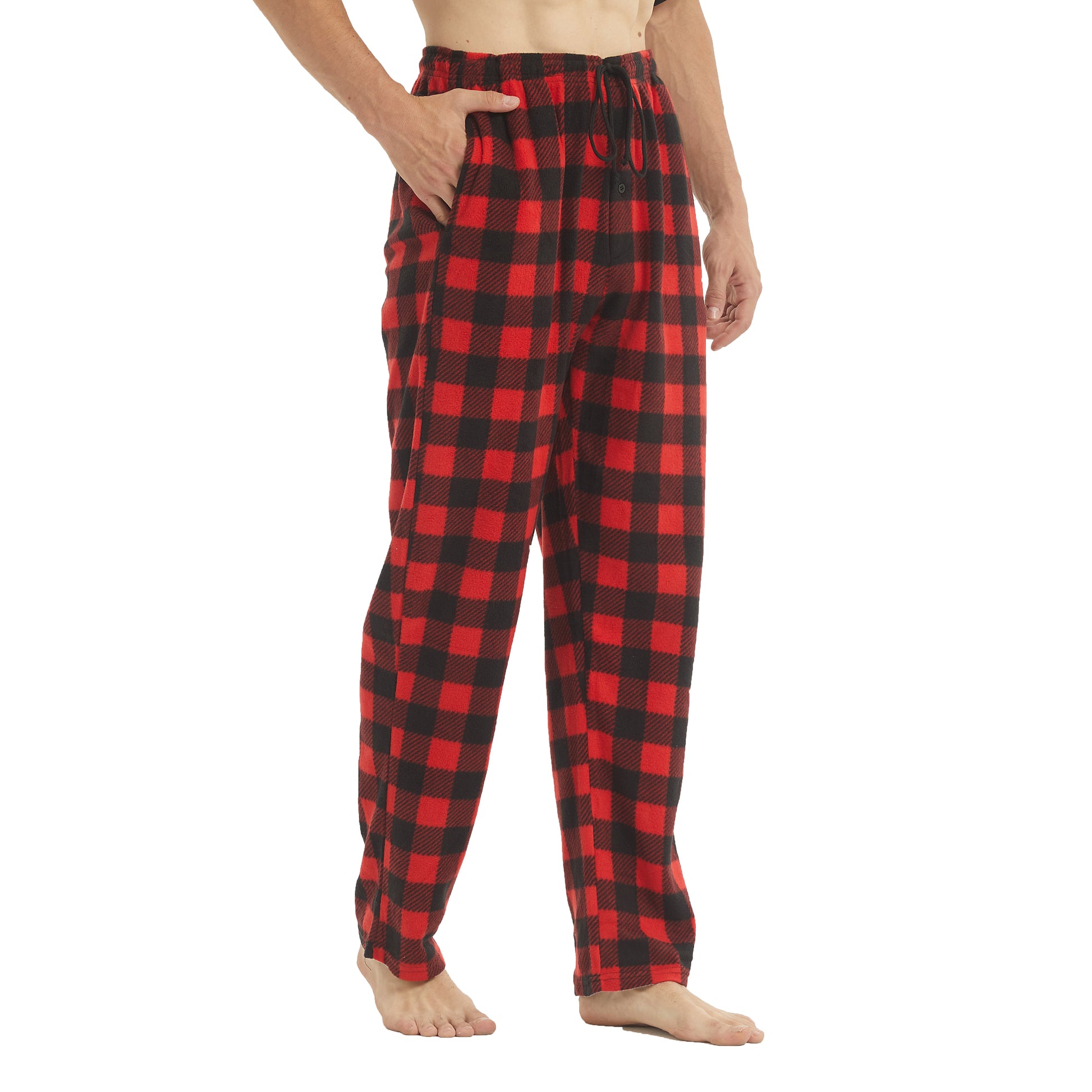 Men's Fleece Pajama Pants, 2 Pack Plaid Sleep Pants, with Pockets, Soft Warm Loungewear