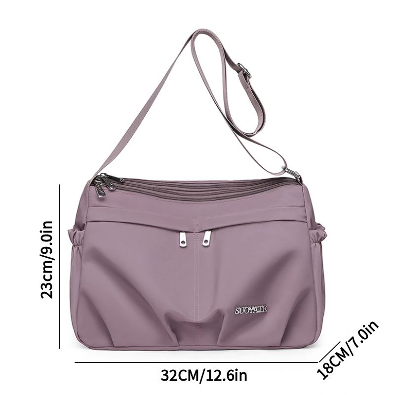 Multi-Pocket Waterproof Nylon Handbag, Women's Large Capacity Crossbody Shoulder Tote, Detachable Strap Shoulder Bag for
