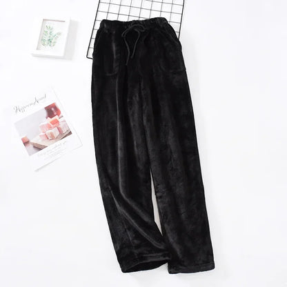 Thick Coral Fleece Pajama Pants, Fall and Winter Flannel Pajamas for Men, Loose Fit Large Size Home Wear, Womens Straigh