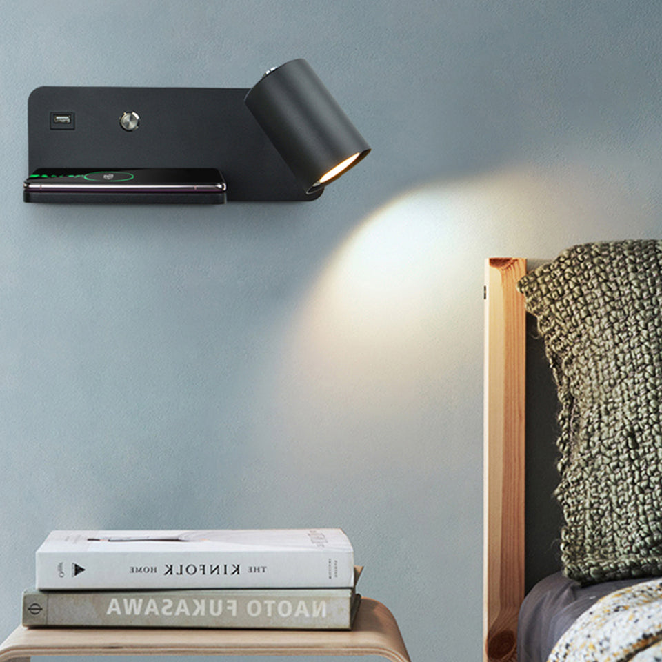 LED Wall Sconce, with USB and Wireless Charging, Modern Indoor Wall Lamp for Bedroom, Bed side Lighting