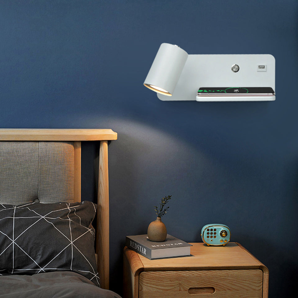 LED Wall Sconce, with USB and Wireless Charging, Modern Indoor Wall Lamp for Bedroom, Bed side Lighting