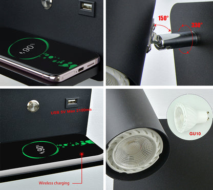 LED Wall Sconce, with USB and Wireless Charging, Modern Indoor Wall Lamp for Bedroom, Bed side Lighting