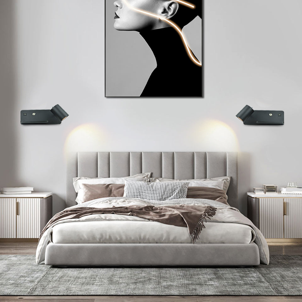 LED Wall Sconce, with USB and Wireless Charging, Modern Indoor Wall Lamp for Bedroom, Bed side Lighting