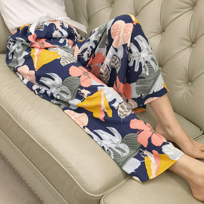 Women's Floral Print Pajama Pants, Loose Fit Viscose Loungewear, Anti Mosquito Wide Leg Pants for Summer and Autumn