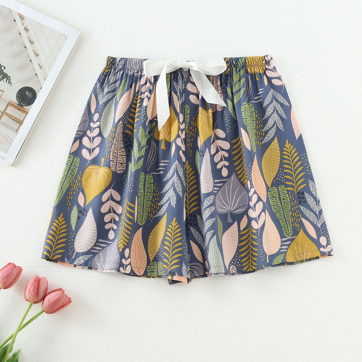 Women's Floral Print Pajama Pants, Loose Fit Viscose Loungewear, Anti Mosquito Wide Leg Pants for Summer and Autumn