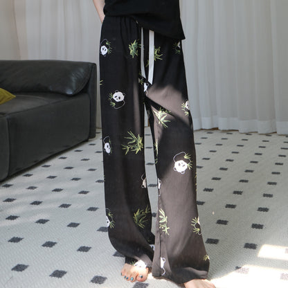 Women's Floral Print Pajama Pants, Loose Fit Viscose Loungewear, Anti Mosquito Wide Leg Pants for Summer and Autumn