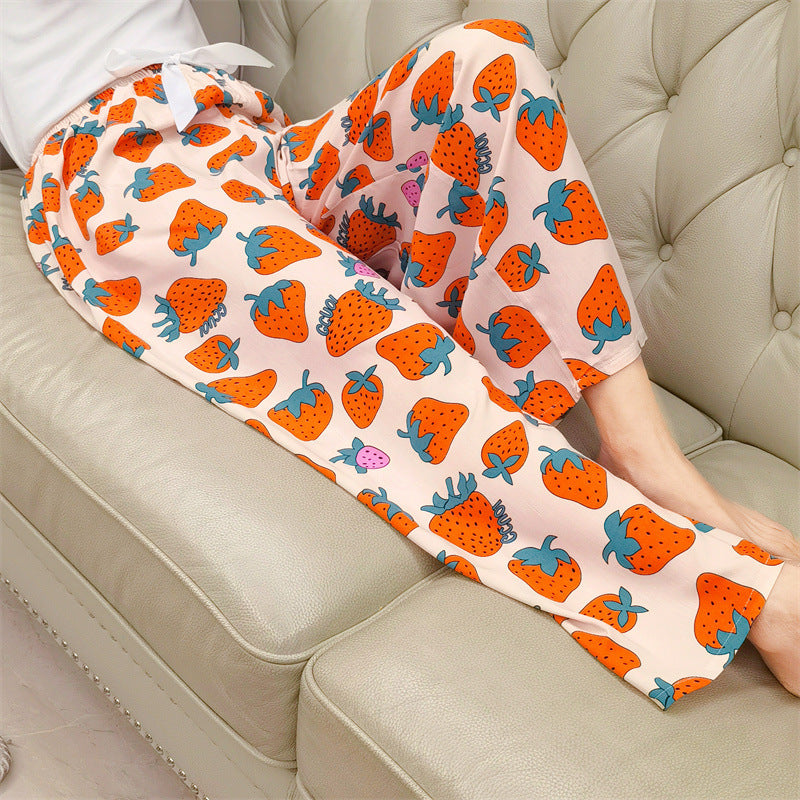 Women's Floral Print Pajama Pants, Loose Fit Viscose Loungewear, Anti Mosquito Wide Leg Pants for Summer and Autumn