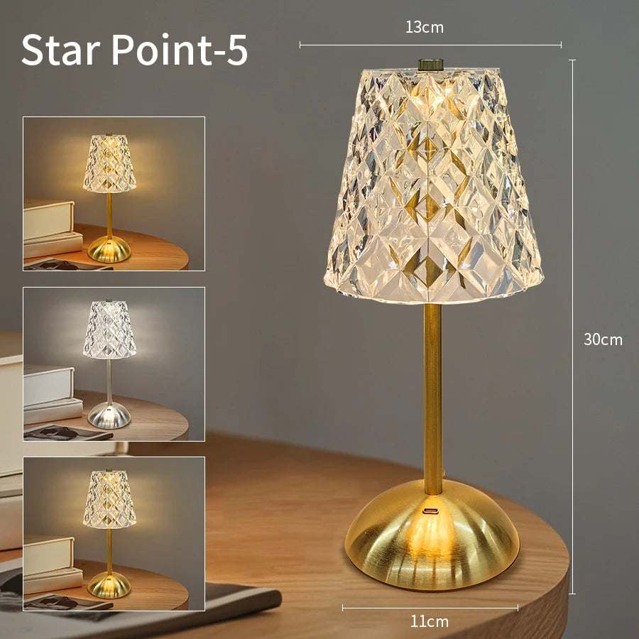 Rechargeable Crystal LED Table Lamp Touch Sensor Dimmable Desktop Night Light For Bedroom Bedside H 5