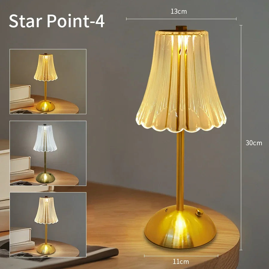 Rechargeable Crystal LED Table Lamp Touch Sensor Dimmable Desktop Night Light For Bedroom Bedside H 6