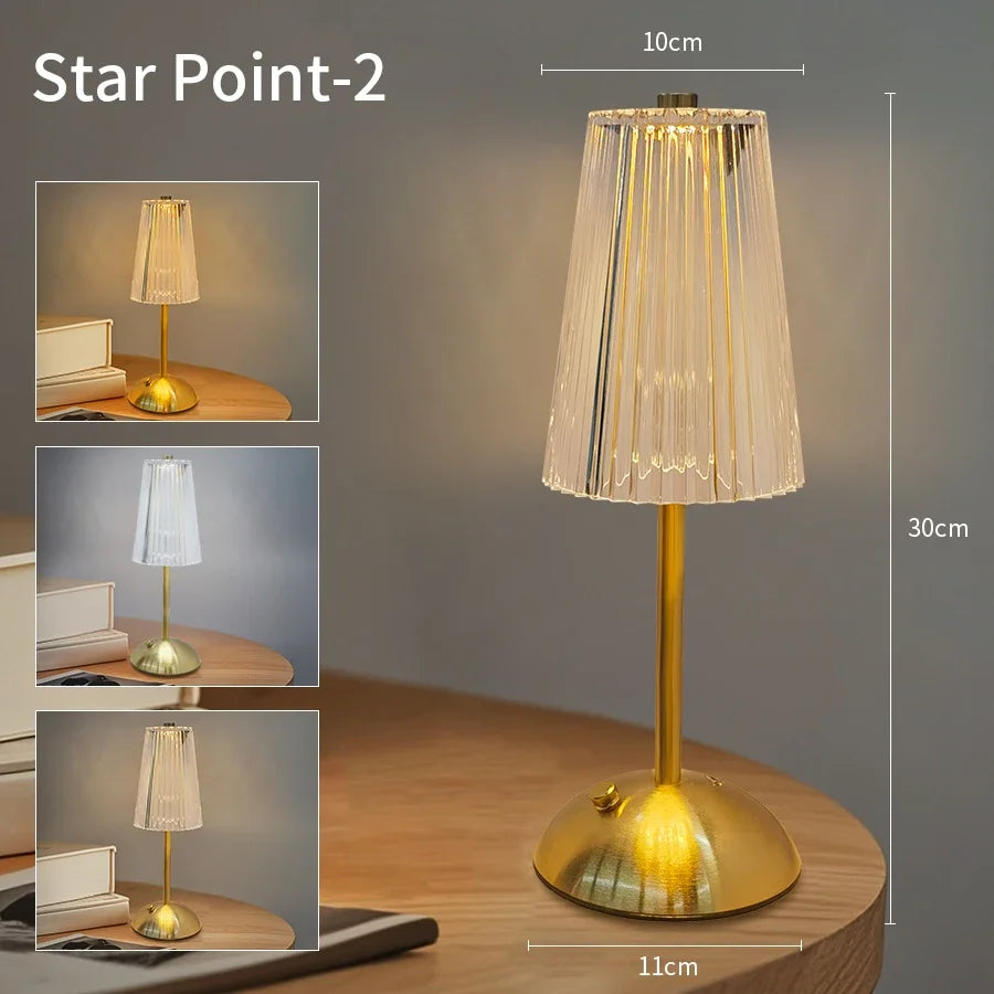 Rechargeable Crystal LED Table Lamp Touch Sensor Dimmable Desktop Night Light For Bedroom Bedside H 8