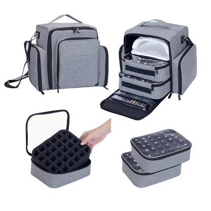 Nail Polish Organizer by Large Capacity Storage, Holds Bottles, with Independent Bags for Nail Art Lamp and Tools.