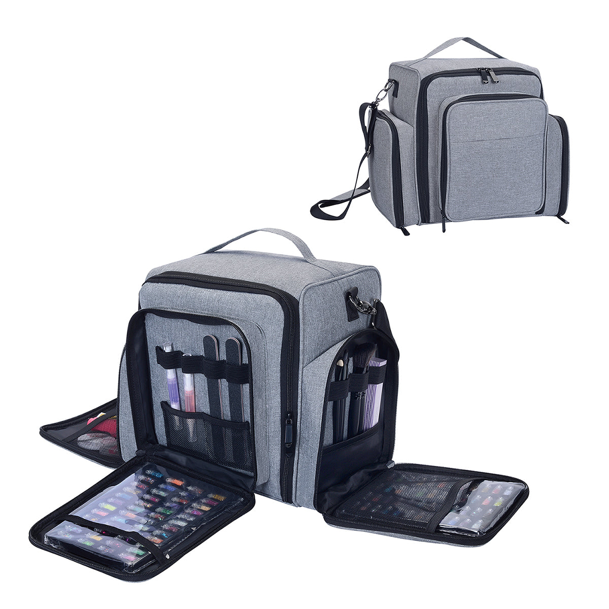 Nail Polish Organizer by Large Capacity Storage, Holds Bottles, with Independent Bags for Nail Art Lamp and Tools.