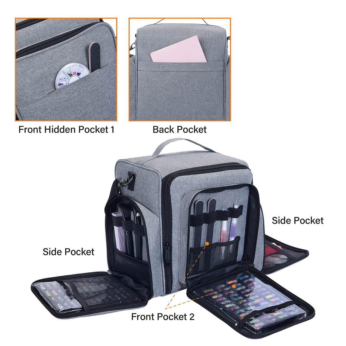 Nail Polish Organizer by Large Capacity Storage, Holds Bottles, with Independent Bags for Nail Art Lamp and Tools.