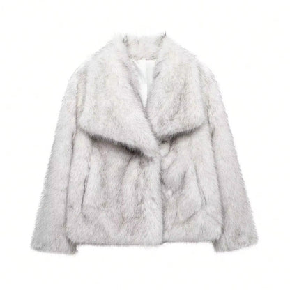 HH Women Elegant Faux Fur Coat Warm Fluffy Loose Long Sleeve Lapel Jacket Autumn Winter Fashion High Street Lady Outerwear