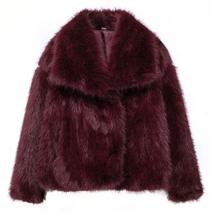 HH Women Elegant Faux Fur Coat Warm Fluffy Loose Long Sleeve Lapel Jacket Autumn Winter Fashion High Street Lady Outerwear