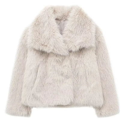 HH Women Elegant Faux Fur Coat Warm Fluffy Loose Long Sleeve Lapel Jacket Autumn Winter Fashion High Street Lady Outerwear