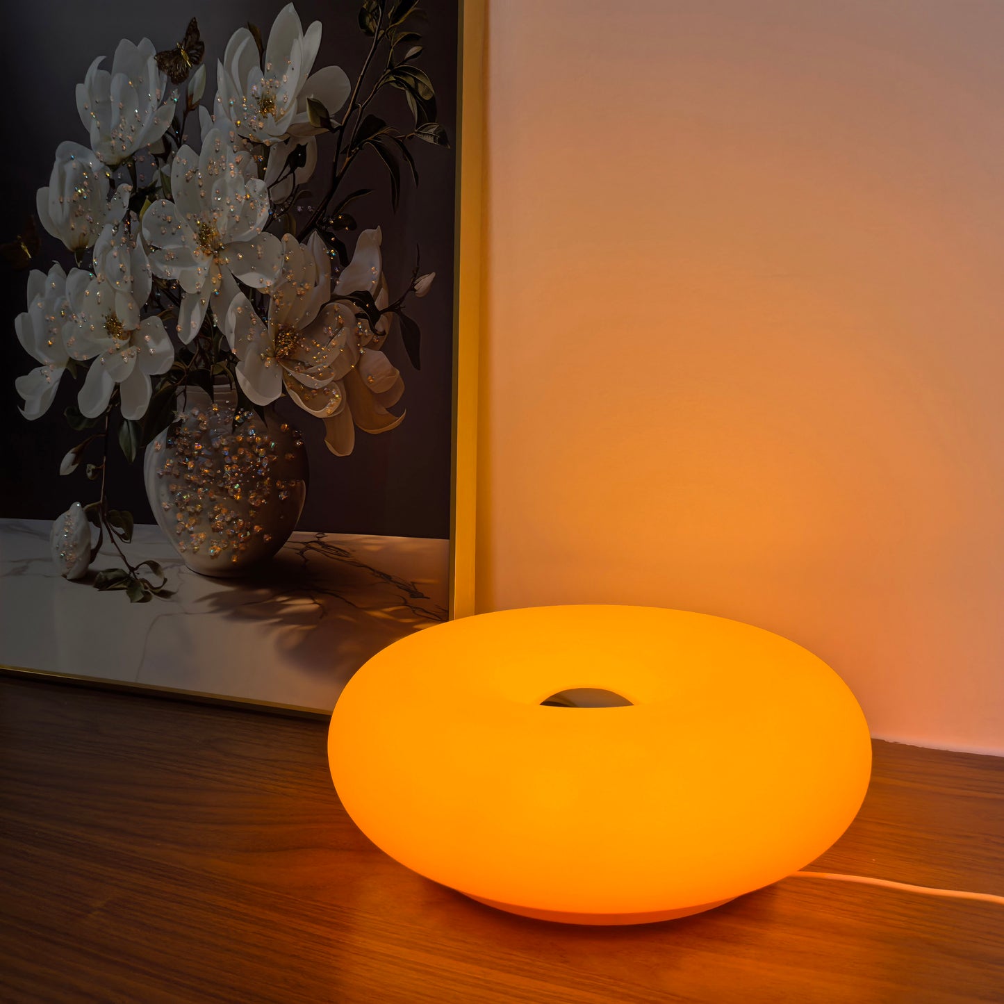 Modern Donut Table Lamp, USB Plug Bedside Lamp, for Bedroom, Living Room, and Dining Room Decoration, Warm White Ambient